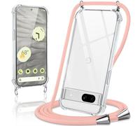 Coiwxmoi Coque avec Cordon pour Google Pixel 7a（5G） 6,1", Collier Réglable Téléphone Étui Portable Lanyard Case Transparent Souple Silicone TPU Housse Antichoc Protection Cover, Or Rose
