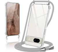 Coiwxmoi Coque avec Cordon pour Google Pixel 8a(5G) 6,1", Collier Réglable Téléphone Étui Portable Lanyard Case Transparent Souple Silicone TPU Housse Antichoc Protection Cover, Gris