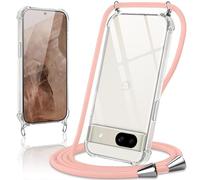 Coiwxmoi Coque avec Cordon pour Google Pixel 8a(5G) 6,1", Collier Réglable Téléphone Étui Portable Lanyard Case Transparent Souple Silicone TPU Housse Antichoc Protection Cover, Or Rose