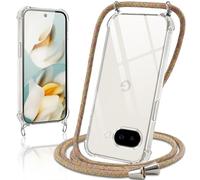 Coiwxmoi Coque avec Cordon pour Google Pixel 9A, Collier Réglable Téléphone Étui Portable Lanyard Case Transparent Ultra Souple Silicone TPU Housse Antichoc Protection Cover pour Google 9A 5G, Jaune