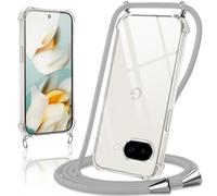 Coiwxmoi Coque avec Cordon pour Google Pixel 9A, Collier Réglable Téléphone Étui Portable Lanyard Case Transparent Ultra Souple Silicone TPU Housse Antichoc Protection Cover pour Google 9A 5G, Gris