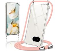 Coiwxmoi Coque avec Cordon pour Google Pixel 9A,Collier Réglable Téléphone Étui Portable Lanyard Case Transparent Ultra Souple Silicone TPU Housse Antichoc Protection Cover pour Google 9A 5G, Or Rose
