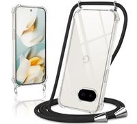 Coiwxmoi Coque avec Cordon pour Google Pixel 9A,Collier Réglable Téléphone Étui Portable Lanyard Case Transparent Ultra Souple Silicone Housse Antichoc Protection Cover pour Google 9A 5G 6,3",Noir