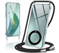 Coiwxmoi Coque avec Cordon pour Honor Magic 5 Lite 5G 6,67", Collier Réglable Téléphone Étui Portable Lanyard Case Transparent Ultra Souple Silicone TPU Housse Antichoc Protection Cover, Noir