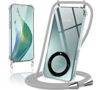 Coiwxmoi Coque avec Cordon pour Honor Magic 5 Lite 5G 6,67", Collier Réglable Téléphone Étui Portable Lanyard Case Transparent Ultra Souple Silicone TPU Housse Antichoc Protection Cover, Gris