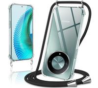 Coiwxmoi Coque avec Cordon pour Honor Magic 6 Lite 5G 6,78", Collier Réglable Téléphone Étui Lanyard Case Transparent Ultra Souple Silicone Housse Antichoc Protection Cover pour Magic 6 Lite 5G, Noir
