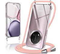 Coiwxmoi Coque avec Cordon pour Honor Magic 7 Lite 6,78", Collier Réglable Téléphone Étui Portable Lanyard Case Transparent Ultra Souple Silicone TPU Housse Antichoc Protection Cover, Or Rose