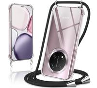 Coiwxmoi Coque avec Cordon pour Honor Magic 7 Lite 6,78", Collier Réglable Téléphone Étui Portable Lanyard Case Transparent Ultra Souple Silicone TPU Housse Antichoc Protection Cover, Noir
