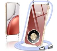 Coiwxmoi Coque avec Cordon pour Honor Magic 8 Lite, Collier Réglable Téléphone Étui Portable Lanyard Case Transparent Ultra Souple Silicone TPU Housse Antichoc Protection Cover, Violet
