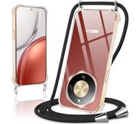 Coiwxmoi Coque avec Cordon pour Honor Magic 8 Lite, Collier Réglable Téléphone Étui Portable Lanyard Case Transparent Ultra Souple Silicone TPU Housse Antichoc Protection Cover, Noir
