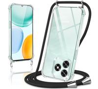Coiwxmoi Coque avec Cordon pour Honor X5C Plus, Collier Réglable Téléphone Étui Portable Lanyard Case Transparent Ultra Souple Silicone TPU Housse Antichoc Protection Cover pour Honor X5C Plus, Noir