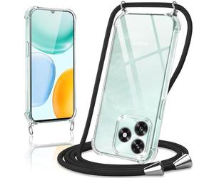 Coiwxmoi Coque avec Cordon pour Honor X5C Plus, Collier Réglable Téléphone Étui Portable Lanyard Case Transparent Ultra Souple Silicone TPU Housse Antichoc Protection Cover pour Honor X5C Plus, Noir