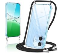 Coiwxmoi Coque avec Cordon pour Oppo A5 Pro 4G / 5G, Collier Réglable Téléphone Étui Portable Lanyard Case Transparent Ultra Souple Silicone TPU Housse Antichoc Protection Cover, Noir