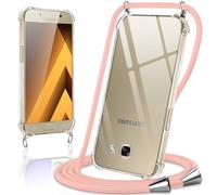 Coiwxmoi Coque avec Cordon pour Samsung Galaxy A5 2017 5,2", Collier Réglable Téléphone Étui Portable Lanyard Case Transparent Ultra Souple Silicone TPU Housse Antichoc Protection Cover, Or Rose