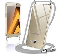 Coiwxmoi Coque avec Cordon pour Samsung Galaxy A5 2017 5,2", Collier Réglable Téléphone Étui Portable Lanyard Case Transparent Ultra Souple Silicone TPU Housse Antichoc Protection Cover, Gris