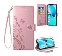 Coiwxmoi Coque pour iPhone 13 + 1 Verre Trempé, Retro Design Housse Premium en Cuir PU Pochette de Portefeuille pour Porte Cartes Fonction Stand Flip Etui pour iPhone 13, Gold