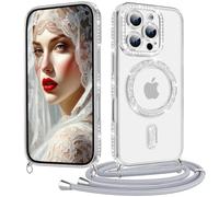 Coiwxmoi Coque pour iPhone 16 Pro avec Cordon Collier, Cover Argent