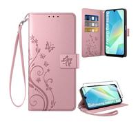Coiwxmoi Coque pour Samsung Galaxy A16 5G/4G + 1 Verre Trempé, Retro Design Housse Premium en Cuir PU Pochette de Portefeuille pour Porte Cartes Fonction Stand Flip Etui pour Samsung A16, Gold