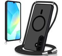Coiwxmoi Coque pour Samsung Galaxy A16 avec Cordon de Collier, [Compatibel mit Magsafe] Magnétique Antichoc Translucide Mat Arrière Housse avec Corde Réglable Téléphone Étui Portable Lanyard Case-Noir