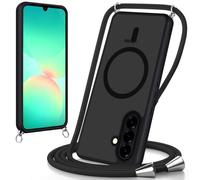 Coiwxmoi Coque pour Samsung Galaxy A26 avec Cordon de Collier, [Compatibel mit Magsafe] Magnétique Antichoc Translucide Mat Arrière Housse avec Corde Réglable Téléphone Étui Portable Lanyard Case-Noir