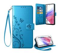 Coiwxmoi Coque pour Samsung Galaxy A53 5G + 1 Verre Trempé, Retro Design Housse Premium en Cuir PU Pochette de Portefeuille pour Porte Cartes Fonction Stand Flip Etui pour Samsung A53, Bleu