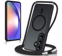 Coiwxmoi Coque pour Samsung Galaxy A54 avec Cordon de Collier, [Compatibel mit Magsafe] Magnétique Antichoc Translucide Mat Arrière Housse avec Corde Réglable Téléphone Étui Portable Lanyard Case-Noir