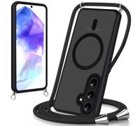 Coiwxmoi Coque pour Samsung Galaxy A55 avec Cordon de Collier, [Compatibel mit Magsafe] Magnétique Antichoc Translucide Mat Arrière Housse avec Corde Réglable Téléphone Étui Portable Lanyard Case-Noir
