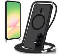 Coiwxmoi Coque pour Samsung Galaxy A56 avec Cordon de Collier, [Compatibel mit Magsafe] Magnétique Antichoc Translucide Mat Arrière Housse avec Corde Réglable Téléphone Étui Portable Lanyard Case-Noir