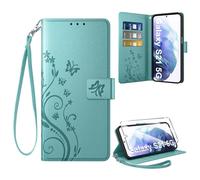 Coiwxmoi Coque pour Samsung Galaxy S21 5G + 1 Verre Trempé, Retro Design Housse Premium en Cuir PU Pochette de Portefeuille pour Porte Cartes Fonction Stand Flip Etui pour Samsung S21, Vert