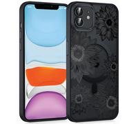 Coiwxmoi Magnétique Coque pour iPhone 12 Mini 5,4", Aesthetic Motif Fleur Étui Compatible avec MagSafe, Translucide Mat Filles Case Mince Silicone TPU + PC Rigide Antichoc Protection Housse, Noir 01