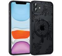 Coiwxmoi Magnétique Coque pour iPhone 12 Mini 5,4", Aesthetic Motif Fleur Étui Compatible avec MagSafe, Translucide Mat Filles Case Mince Silicone TPU + PC Rigide Antichoc Protection Housse, Noir 03