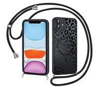 Coiwxmoi Magnétique Coque pour iPhone 12 Mini avec Cordon, Compatible avec MagSafe, Aesthetic léopard Motif Étui Collier Laniere Corde Case Translucide Mat Silicone TPU + PC Antichoc Housse Noir