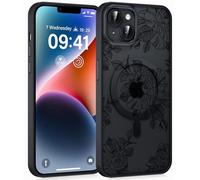 Coiwxmoi Magnétique Coque pour iPhone 13 Mini 5,4", Aesthetic Motif Fleur Étui Compatible avec MagSafe, Translucide Mat Filles Case Mince Silicone TPU + PC Rigide Antichoc Protection Housse, Noir 03
