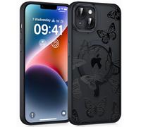 Coiwxmoi Magnétique Coque pour iPhone 13 Mini 5,4", Aesthetic Motif Papillon Étui Compatible avec MagSafe, Translucide Mat Filles Case Mince Silicone TPU + PC Rigide Antichoc Protection Housse, Noir