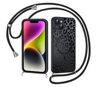 Coiwxmoi Magnétique Coque pour iPhone 13 Mini avec Cordon, Compatible avec MagSafe, Aesthetic léopard Motif Étui Collier Laniere Corde Case Translucide Mat Silicone TPU + PC Antichoc Housse Noir