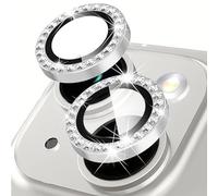 Coiwxmoi Protecteur d'Objectif de Caméra pour iPhone 13/13 Mini Protection Camera,Verre Trempé 9H avec Bling Paillettes Diamants,HD Transparente Anti-Rayures,Appareil Individuel Protector,Argent
