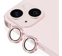 Coiwxmoi Protecteur d'Objectif de Caméra pour iPhone 13/13 Mini Protection Camera,Verre Trempé 9H avec Bling Paillettes Diamants,HD Transparente Anti-Rayures,Appareil Photo Individuel Protector,Rose