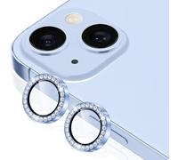 Coiwxmoi Protecteur d'Objectif de Caméra pour iPhone 13/13 Mini Protection Camera,Verre Trempé 9H avec Bling Paillettes Diamants,HD Transparente Anti-Rayures,Appareil Photo Individuel Protector,Bleu