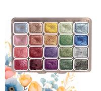 COJJ-Meta-llic Lot de 20 peintures aquarelles Meta-llic à paillettes aquarelle Meta-llic dans un coffret en métal portable avec palette Idée cadeau pour artistes, peintres