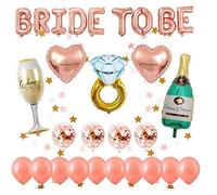 Cojoy Ballons de décoration de enterrement de vie en or rose, 1 pcs BRIDE TO BE Ballons, 14 ballons de latex, 5 déjouer ballons de formes différentes, 2M guirlande suspendue de forme étoiles