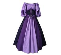 Cokbyavla Costume de fête d'Halloween médiéval victorien à imprimé floral pour femmes, costume d'elfe irlandais médiéval, robe de renaissance pour femmes, violet creux court, violet, XL
