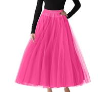 Cokbyavla Jupe longue tutu en tulle extensible à paillettes pour femme - Jupe midi plissée en satin - Jupe tutu en maille - Jupon grande taille pour femme, 31Hot Pink, 5XL