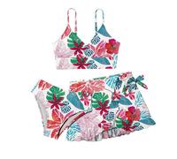 Cokbyavla Maillot de bain bikini pour fille avec jupe de plage, tankini 3 pièces pour filles, haut à volants et short, maillot de bain pour adolescentes pour enfants de 10 à 12 ans, 18 Multicolore,