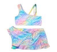 Cokbyavla Maillot de bain bikini pour fille avec jupe de plage, tankini 3 pièces pour filles, haut à volants et short, maillot de bain pour adolescentes pour enfants de 10 à 12 ans, 22 Multicolore,