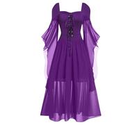 Cokbyavla Robe médiévale Renaissance pour femmes avec corset, robes irlandaises pour femmes, robes renaissance pour femmes, tenue de soubrette violette pour hommes, col rétro des années 50, violet, L