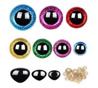 CoKeeSun 100pcs Yeux de Sécurité et Nez de Sécurité, 7 Couleurs Yeux de Securite Paillettes en Plastique, 12-26mm Yeux Nontissés avec Rondelles pour DIY Crochet Amigurumis Poupée d'animaux en Peluche