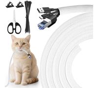 CoKeeSun 14 Gaine Câble Tressé Extensible, 3 Mètres -10mm Gaine Cable Souple Ajustable, Fermeture Automatique Range Cable, Protege Cable pour Chien et Chat, Ordinateur, Audio, TV, PC, USB, Blanc