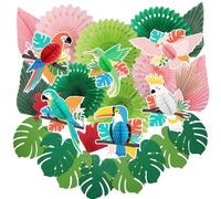 CoKeeSun 21 Pièces Deco Tropicale Hawaienne, Oiseaux Tropicaux Découpages en Nid d'abeille, avec des Éventails en Papier Suspendus Deco Garden Party Pool Party Deco Plage Decoration Anniversaire