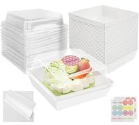 CoKeeSun 30 Pièces Boîte Bento Cake, Boîtes à Tranches de Gâteau avec Couvercle Transparent, Boîtes à Desserts avec Papier de Cuisson et Autocollants, pour Cupcakes, Donut, Bonbon(Blanc)