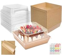 CoKeeSun 30 Pièces Boîte Bento Cake, Boîtes à Tranches de Gâteau avec Couvercle Transparent, Boîtes à Desserts avec Papier de Cuisson et Autocollants, pour Cupcakes, Donut, Bonbon(Marron)
